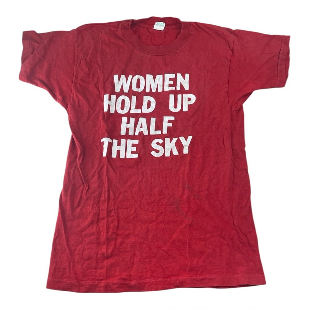 RARE Original Vintage 1970s Feminist Movement Shirt Mayo Spruce Women Hold Sky